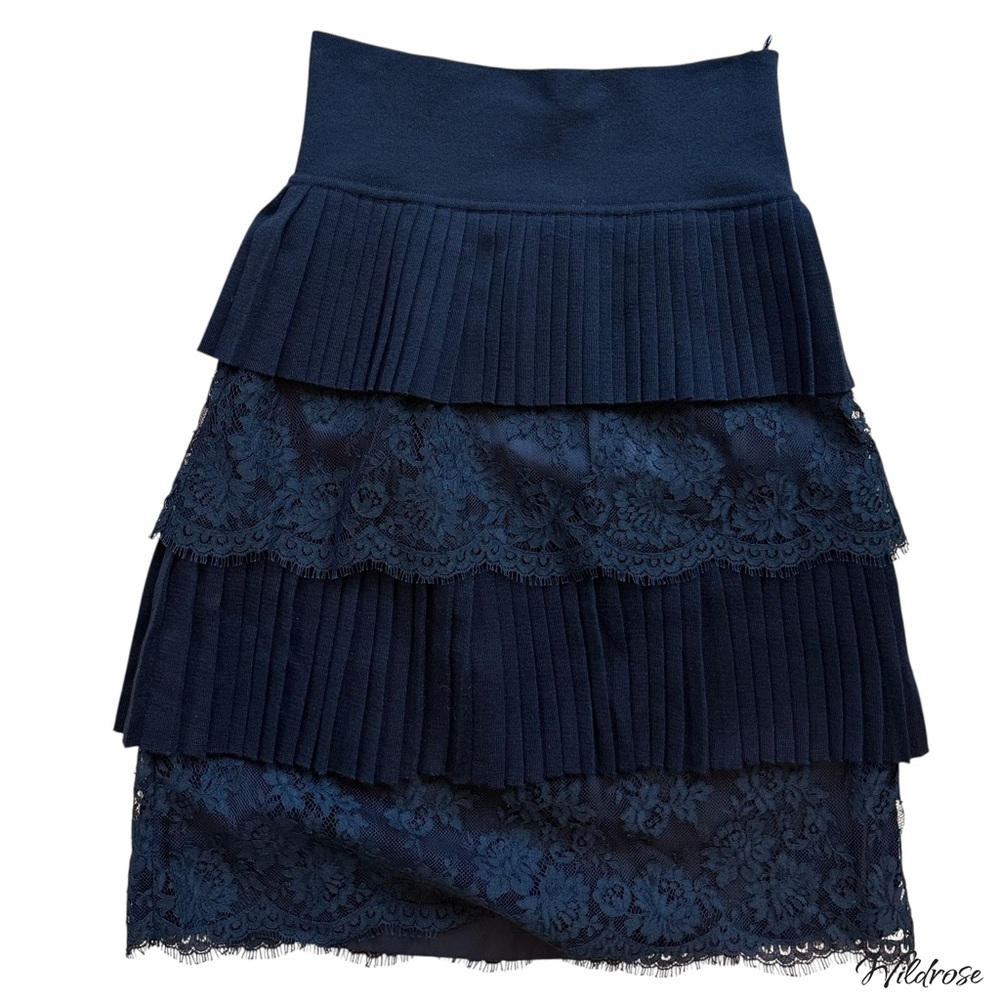 Valentino Lace & Knit Pleated Skirt | Silk Lined | Size Small (Fits 0–2)